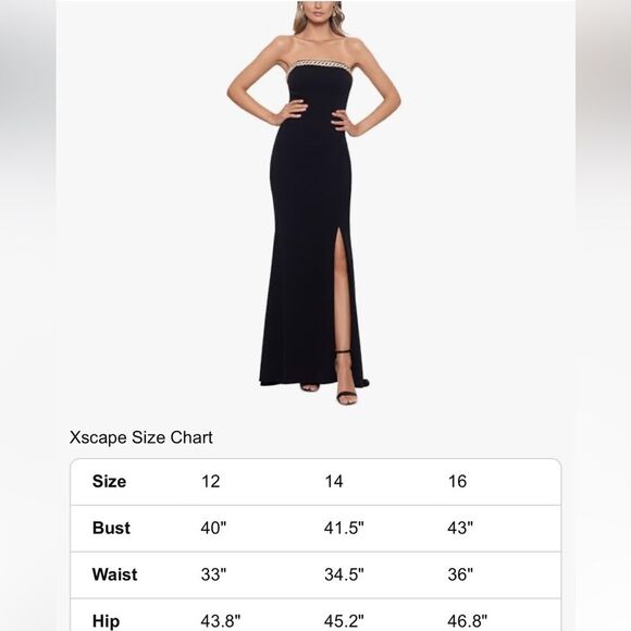 XSCAPE | 4685X Strapless Embellished Slit Evening Dress Black 14 - Picture 3 of 12